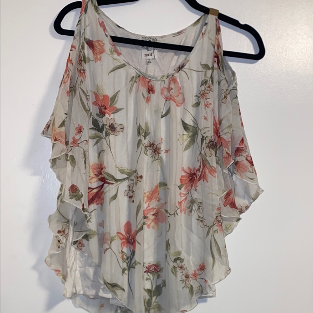 Floral Print Women's Top - Cream and Pink